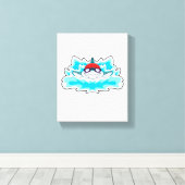 スイミングゴーグルで泳ぐサメ キャンバスプリント (インサイチュ (ウッドフロア))