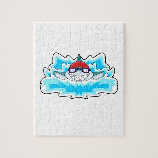 スイミングゴーグルで泳ぐサメ ジグソーパズル (縦)