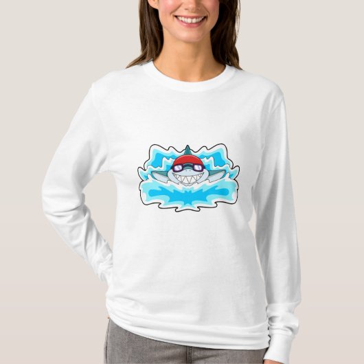 スイミングゴーグルで泳ぐサメ Tシャツ (正面)