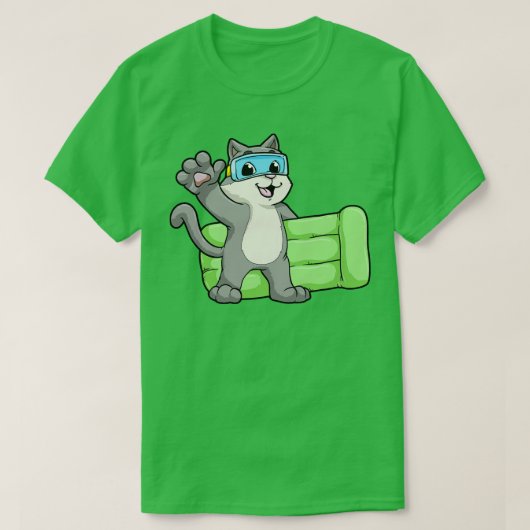 スイミングゴーグルで泳ぐ猫1 Tシャツ (デザイン正面)