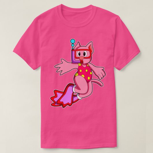 スイミングゴーグルで泳ぐ猫 Tシャツ (デザイン正面)