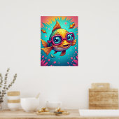 スイミングゴーグルの魚の迷おもしろい惑ポップ・アートの- Art ポスター (キッチン)