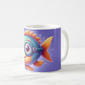 スイミングゴーグルをかぶった魚 コーヒーマグカップ (正面右)