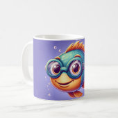 スイミングゴーグルをかぶった魚 コーヒーマグカップ (正面左)