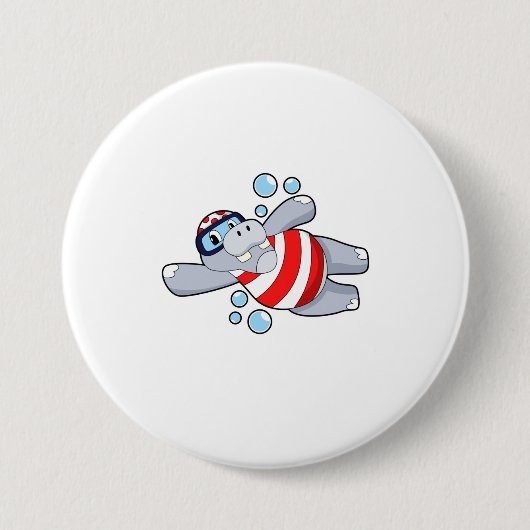 スイミングゴーグル付き海馬 缶バッジ (正面)