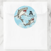 スイミングサメ,子供の名前とモノグラムを追加 ラウンドシール (バッグ)