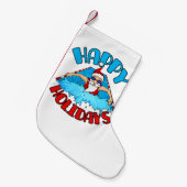 スイミングサンタクロースクリスマスホリデー泳ぐ人 スモールクリスマスストッキング (正面 (吊り時))