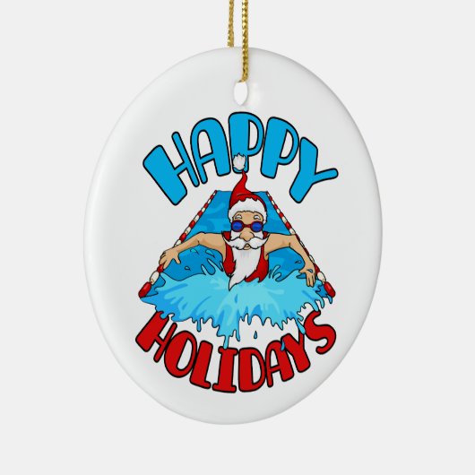 スイミングサンタクロースクリスマスホリデー泳ぐ人 セラミックオーナメント (右)