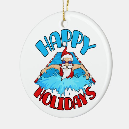 スイミングサンタクロースクリスマスホリデー泳ぐ人 セラミックオーナメント (左)
