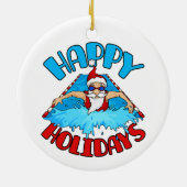 スイミングサンタクロースクリスマスホリデー泳ぐ人 セラミックオーナメント (裏面)