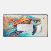 スイミングシーカラフルウミガメイラストレーション デスクマット (キーボード&マウス)