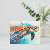 スイミングシーカラフルウミガメハッピーバースデー ポストカード (スタンド正面)