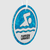 スイミングダイビング泳ぐ人名前をカスタムする文字クリスマス オーナメント (正面)