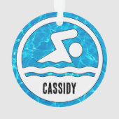 スイミングダイビング泳ぐ人名前をカスタムする文字クリスマス オーナメント (裏面)