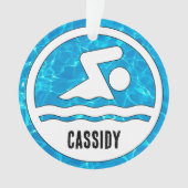 スイミングダイビング泳ぐ人名前をカスタムする文字クリスマス オーナメント (正面)