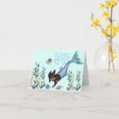 スイミングダシュント人魚テールグリーティングカード カード (黄色い花)