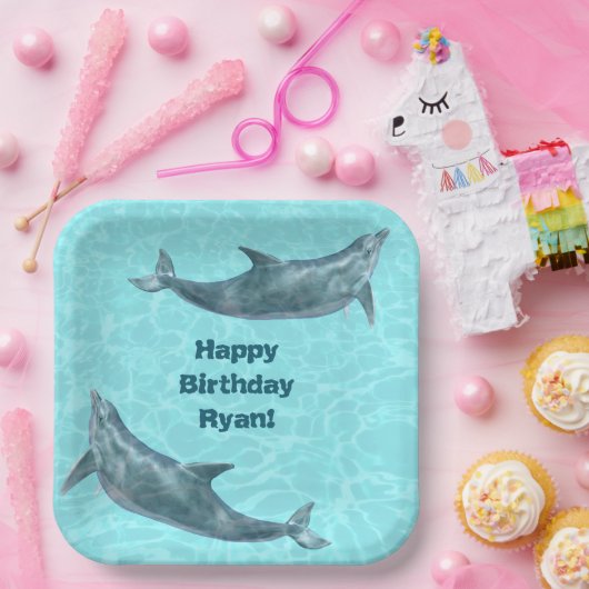 スイミングドルフィンズプールまたはビーチ誕生日パーティー ペーパープレート (パーティー)