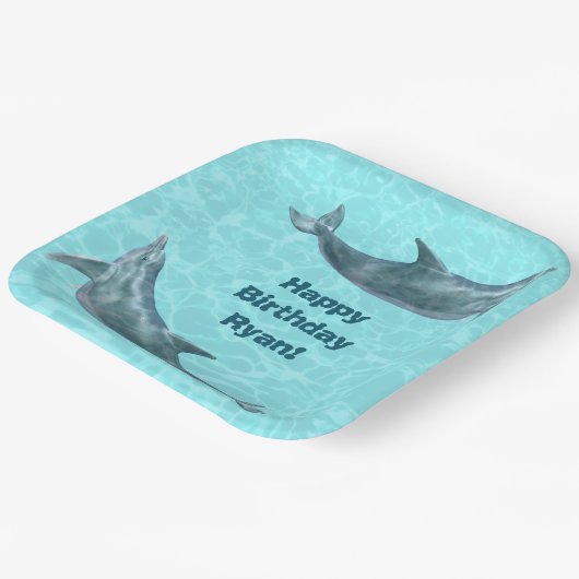 スイミングドルフィンズプールまたはビーチ誕生日パーティー ペーパープレート (傾斜あり)
