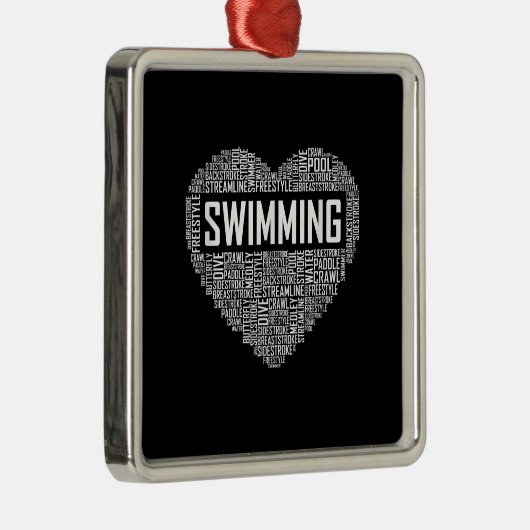 スイミングハートコーチ泳ぐ人ギフトスイムラバーギフト メタルオーナメント (右)