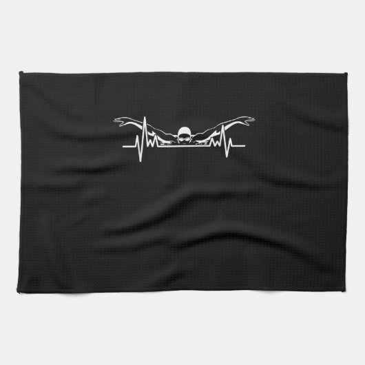 スイミングハートビートスイムチーム泳ぐ人女子 キッチンタオル (横)