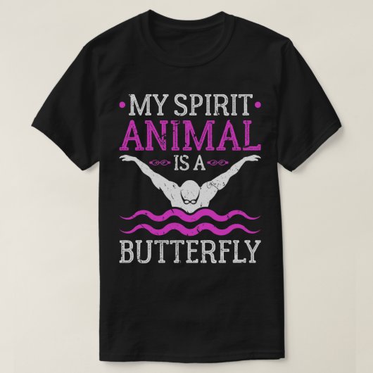 スイミングバタフライガールスイム泳ぐ人 Tシャツ (デザイン正面)