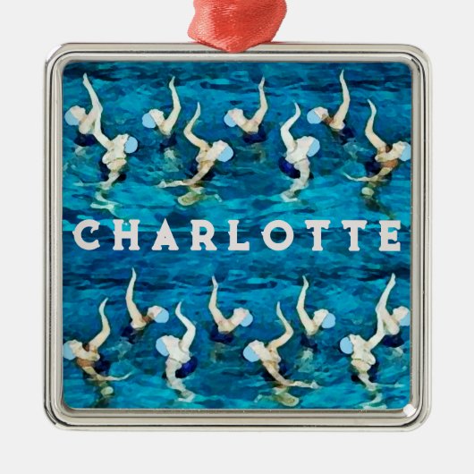 スイミングパーソナライズされたホリデーギフト メタルオーナメント (正面)