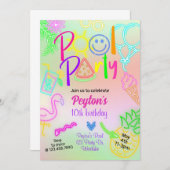 スイミングパーティー、グロー パーティー、ネオン グロー 招待状 (正面/裏面)