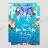 スイミングパーティー、サマープールパーティー誕生日 招待状 (正面/裏面)