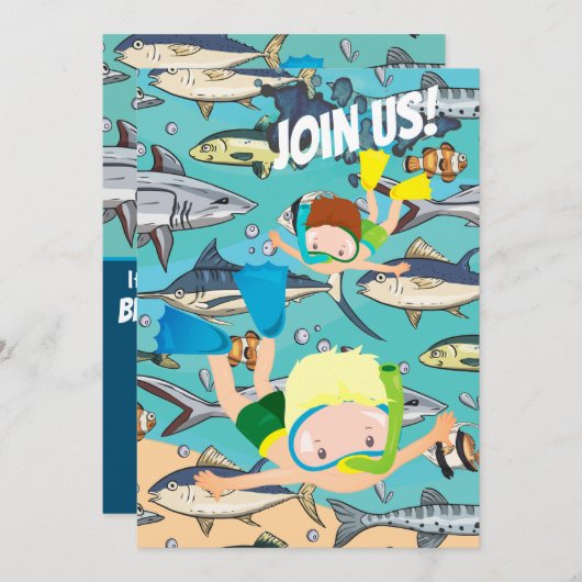 スイミングビーチザシーアクアリウム誕生日 招待状 (正面/裏面)