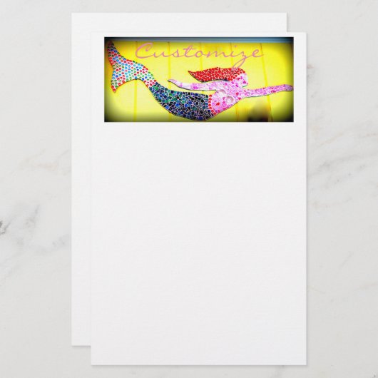 スイミングピンクのモザイクマーメイド 便箋 (正面/裏面)