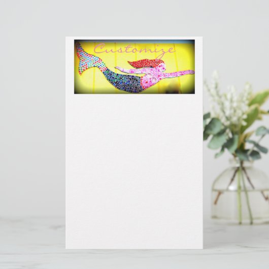 スイミングピンクのモザイクマーメイド 便箋 (スタンド正面)