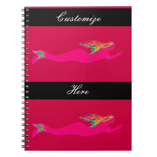 スイミングピンク人魚レッド/ブラック ノートブック (正面)