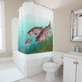 スイミングフィッシュストライプのバスシャワーカーテン シャワーカーテン (インサイチュ)