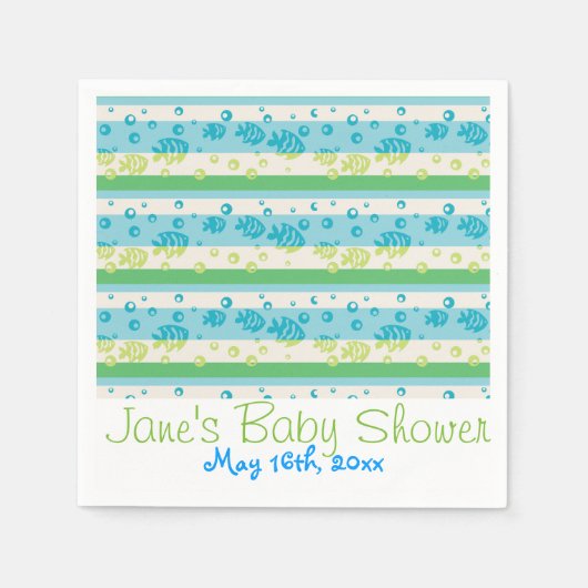 スイミングフィッシュ赤ちゃんシャワー スタンダードカクテルナプキン (正面)