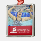 スイミングフォトパーソナライズされた泳ぐ人名クリスマス メタルオーナメント (左)