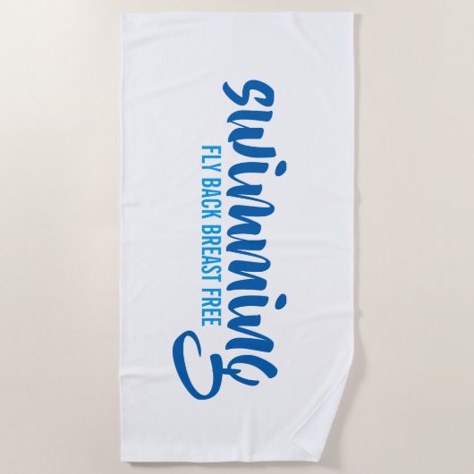 スイミングフライバックブレストフリータイポグラフィ文字 ビーチタオル (正面)