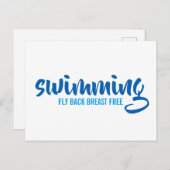 スイミングフライバックブレストフリータイポグラフィ文字 ポストカード (正面/裏面)