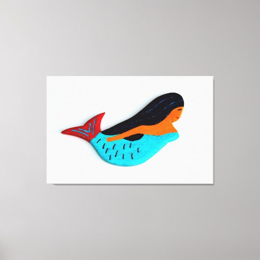 スイミングブルネットのマーメイドで包まれたキャンバス キャンバスプリント (正面)