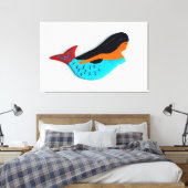 スイミングブルネットのマーメイドで包まれたキャンバス キャンバスプリント (インサイチュ (寝室))