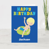 スイミングブロンドボーイカスタムハッピーバースデー カード (正面)