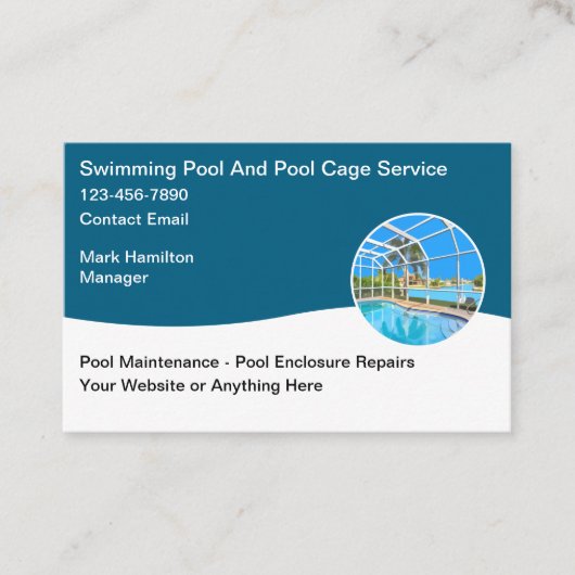 スイミングプールおよびエンクロージャの修理メンテナンス 名刺 (正面)