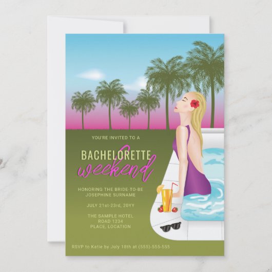 スイミングプールでバチェロレッテ週末旅行をする人 招待状 (正面)