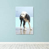 スイミングプールで濡れた犬 キャンバスプリント (インサイチュ (ウッドフロア))