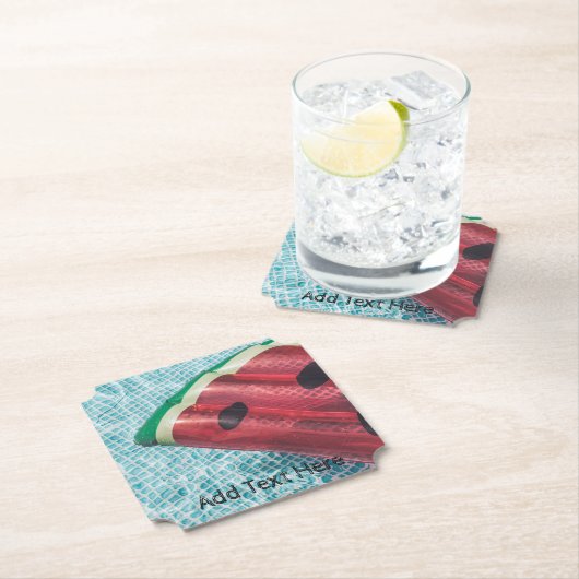 スイミングプールにスイカのプール浮き ペーパーコースター (インサイチュ)