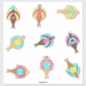 スイミングプールに浮かぶ湾曲した民族少女 シール (シート)