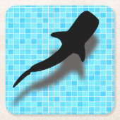 スイミングプールのシルエットホエールシャーク スクエアペーパーコースター (正面)