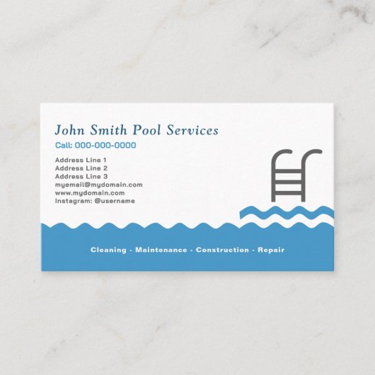 スイミングプールの清掃とサービス 名刺 (正面)