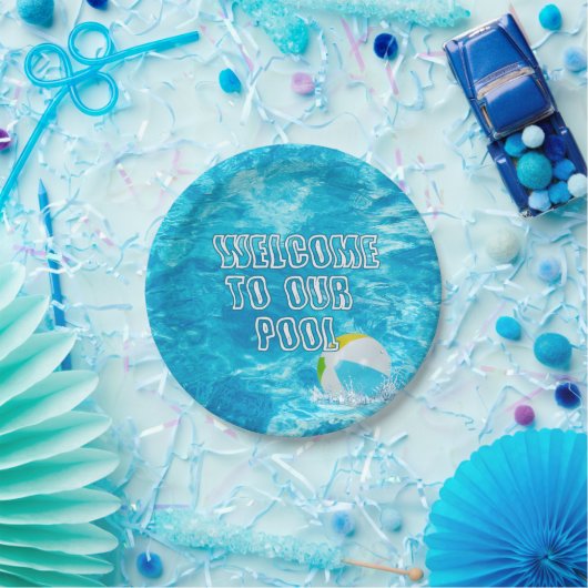 スイミングプールウェルカム紙プレート ペーパープレート (パーティー)