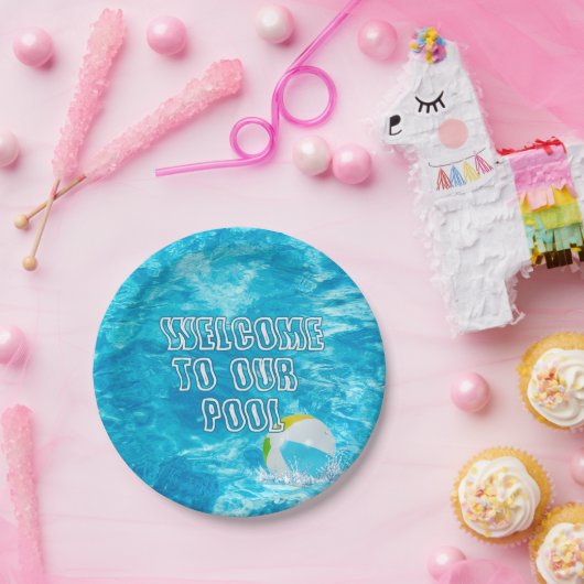 スイミングプールウェルカム紙プレート ペーパープレート (パーティー)