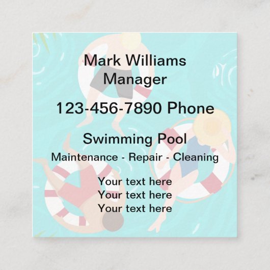 スイミングプールクールの名刺テンプレート スクエア名刺 (裏面)